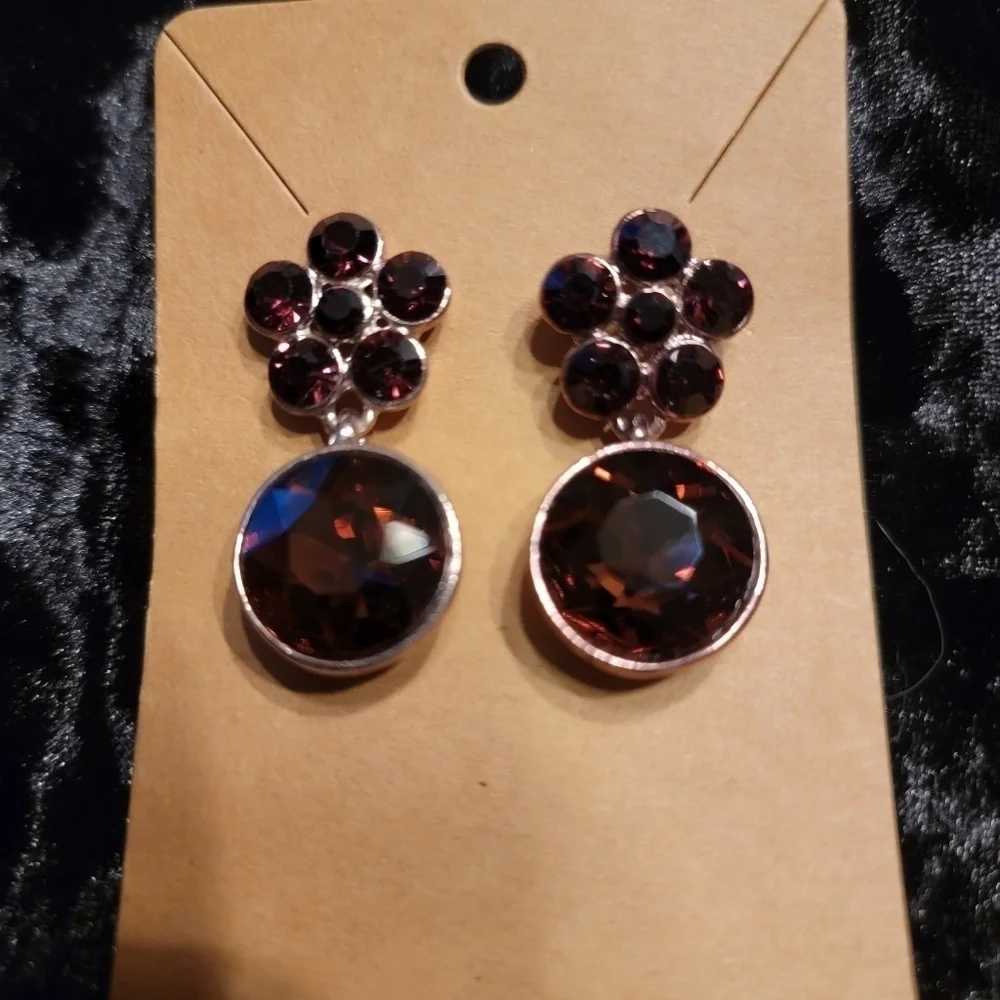 Faux Smokey Topaz Dangle Earrings - Picture 2 of 6